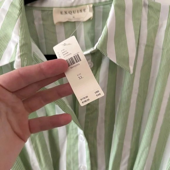 New Anthropologie EXQUISE TOBI MINI SHIRT DRESS GREEN STRIPE - XL